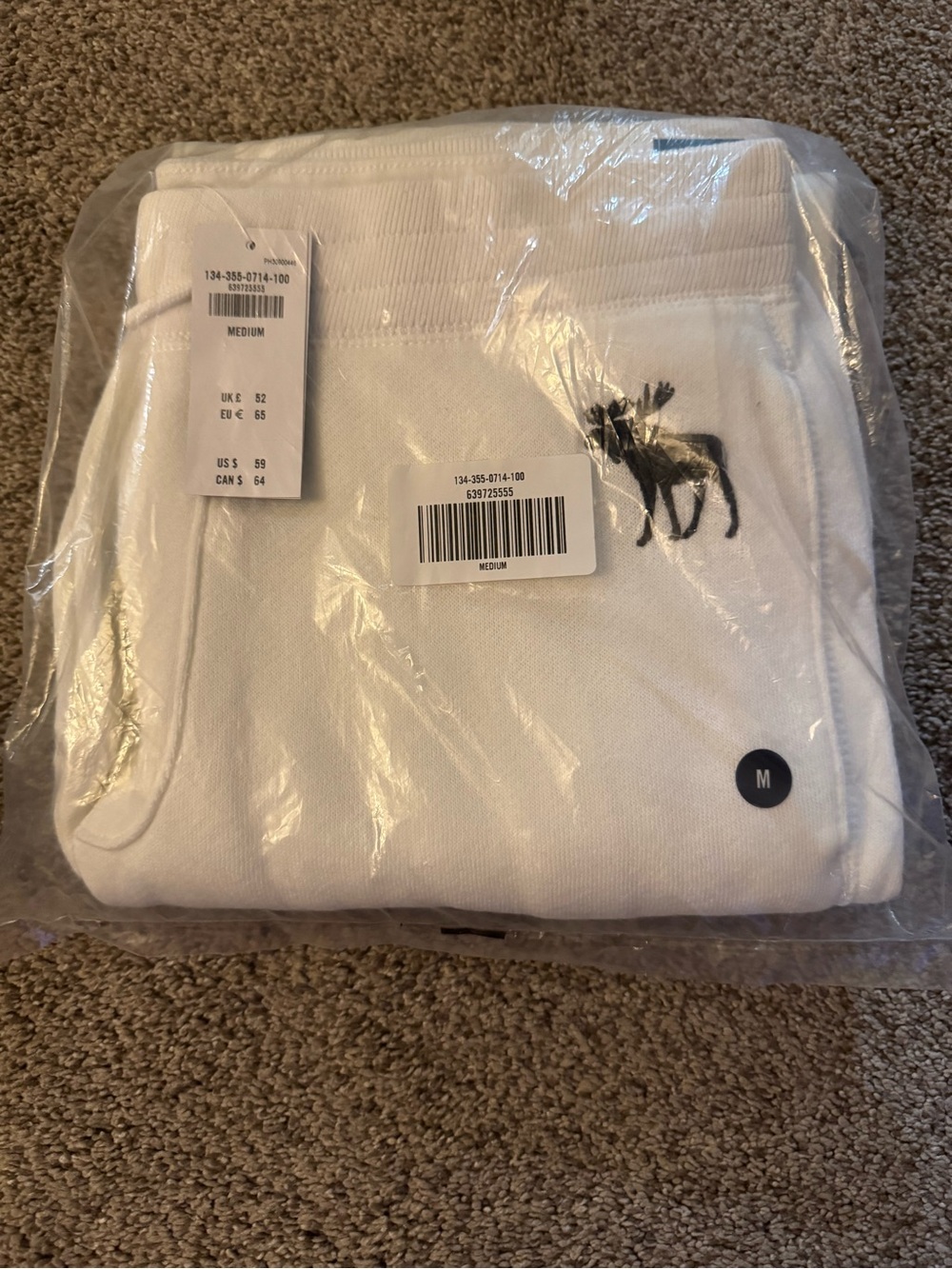 Abercrombie & Fitch White Sweatpants with Navy Moose Logo
